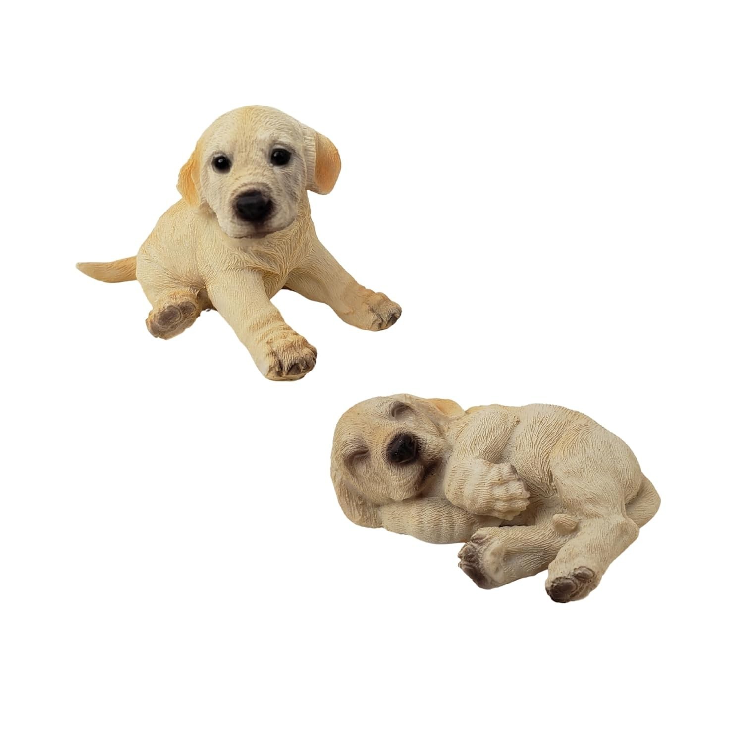 Kit 2 Mini Estátuas Filhotes de Cachorro Labrador em Resina - Decoração Fofa para Casa e Escritório