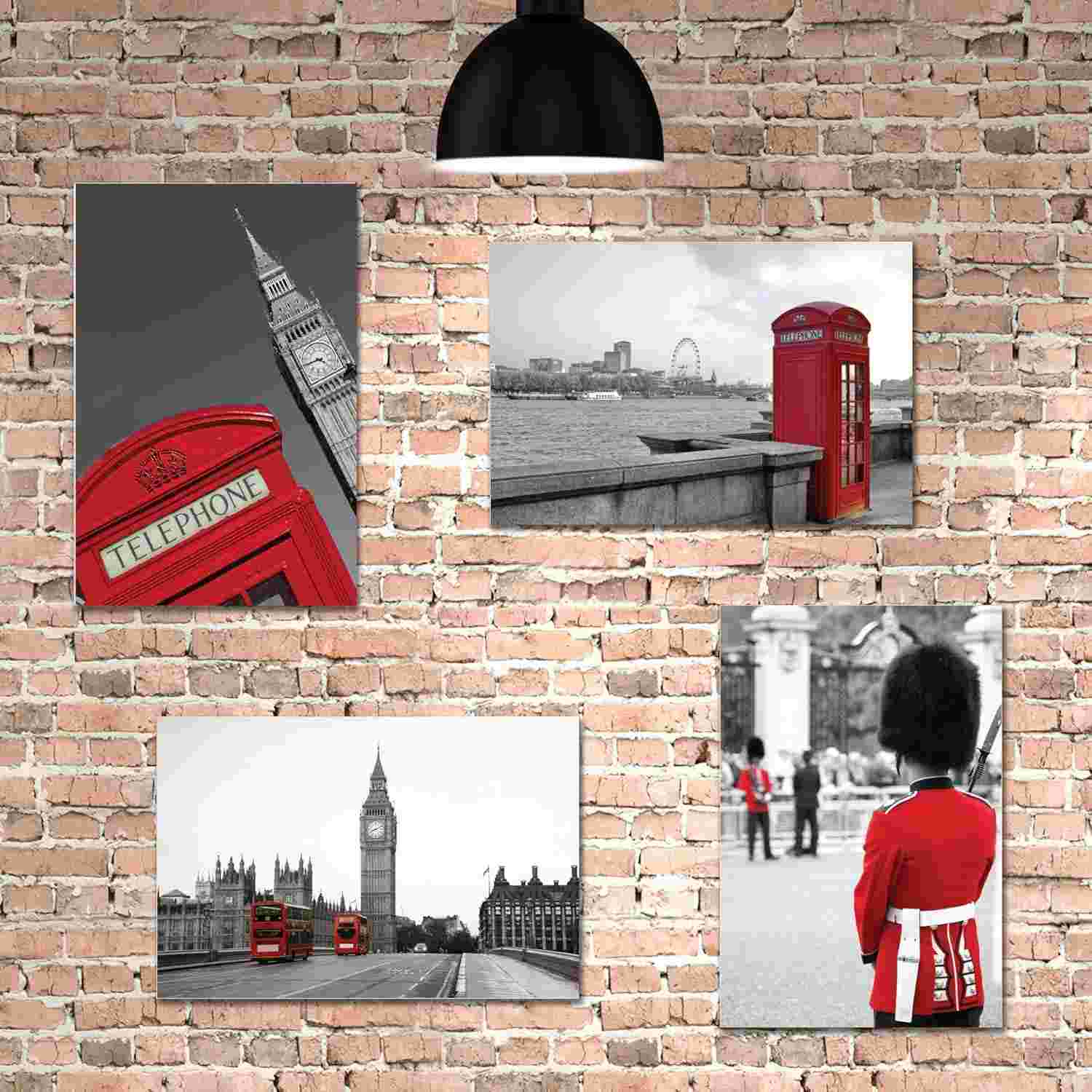 Placa Decorativa Fotos de Londres - Kit com 4 Unidades em MDF 20x30cm - Design Moderno para Ambientes Urbanos