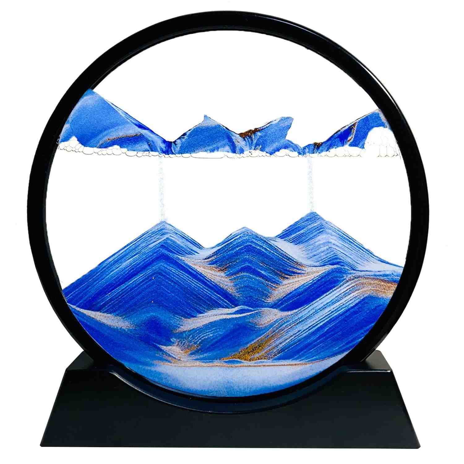 SANDCLE Moving Sand Art 3D Azul - Decoração Relaxante com Areia em Movimento para Mesa