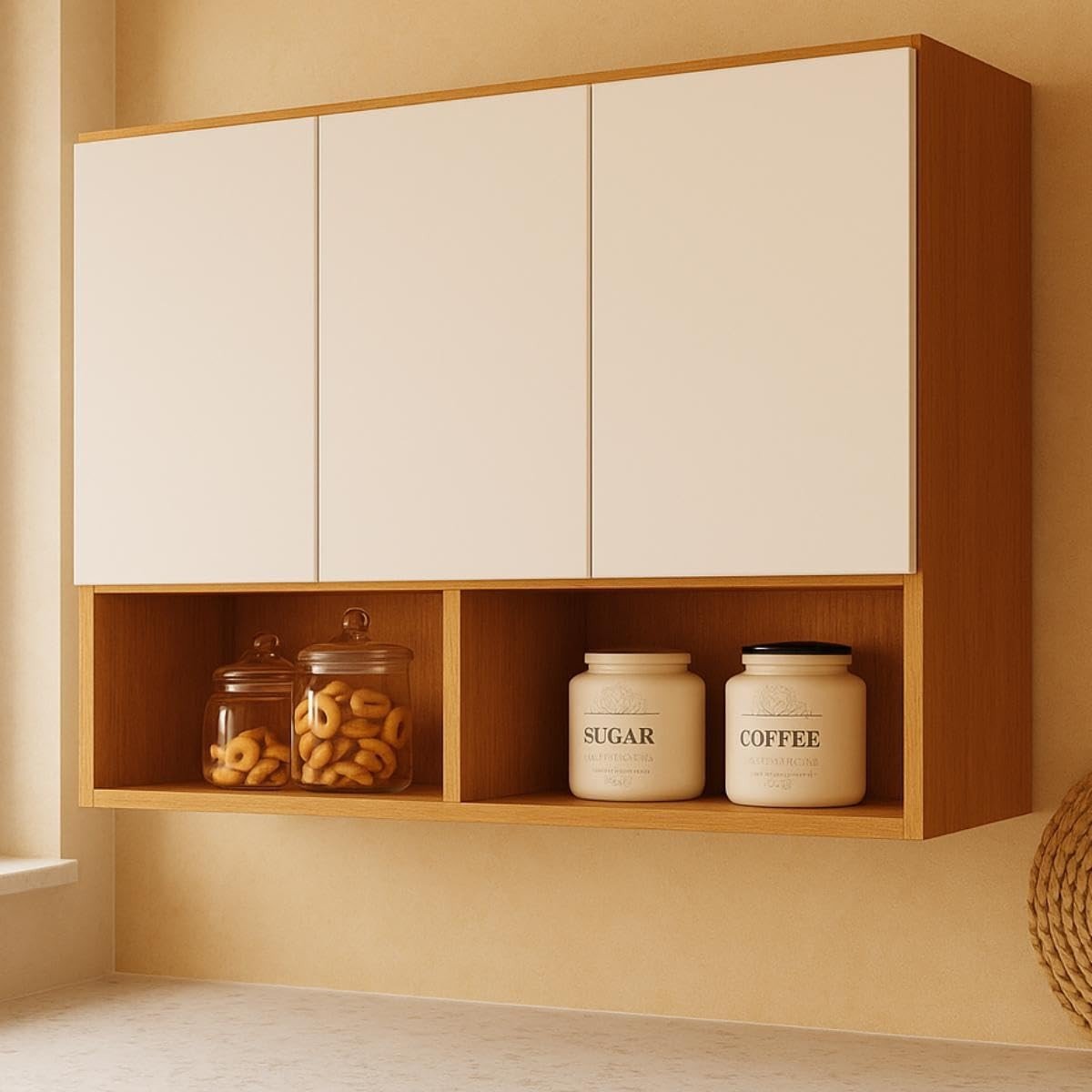 Armário Aéreo para Cozinha Suspenso 3 Portas em MDF e MDP Nature Off - Design Moderno e Funcional