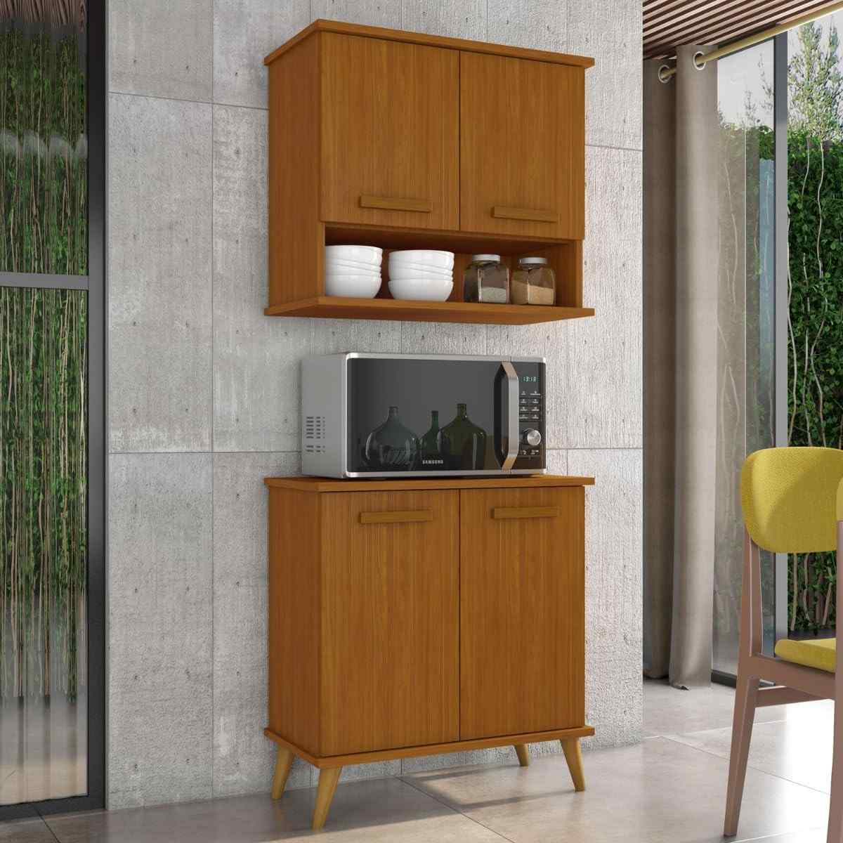 Kit de Cozinha Mavi – Balcão + Armário Aéreo em Cedro para Ambientes Modernos