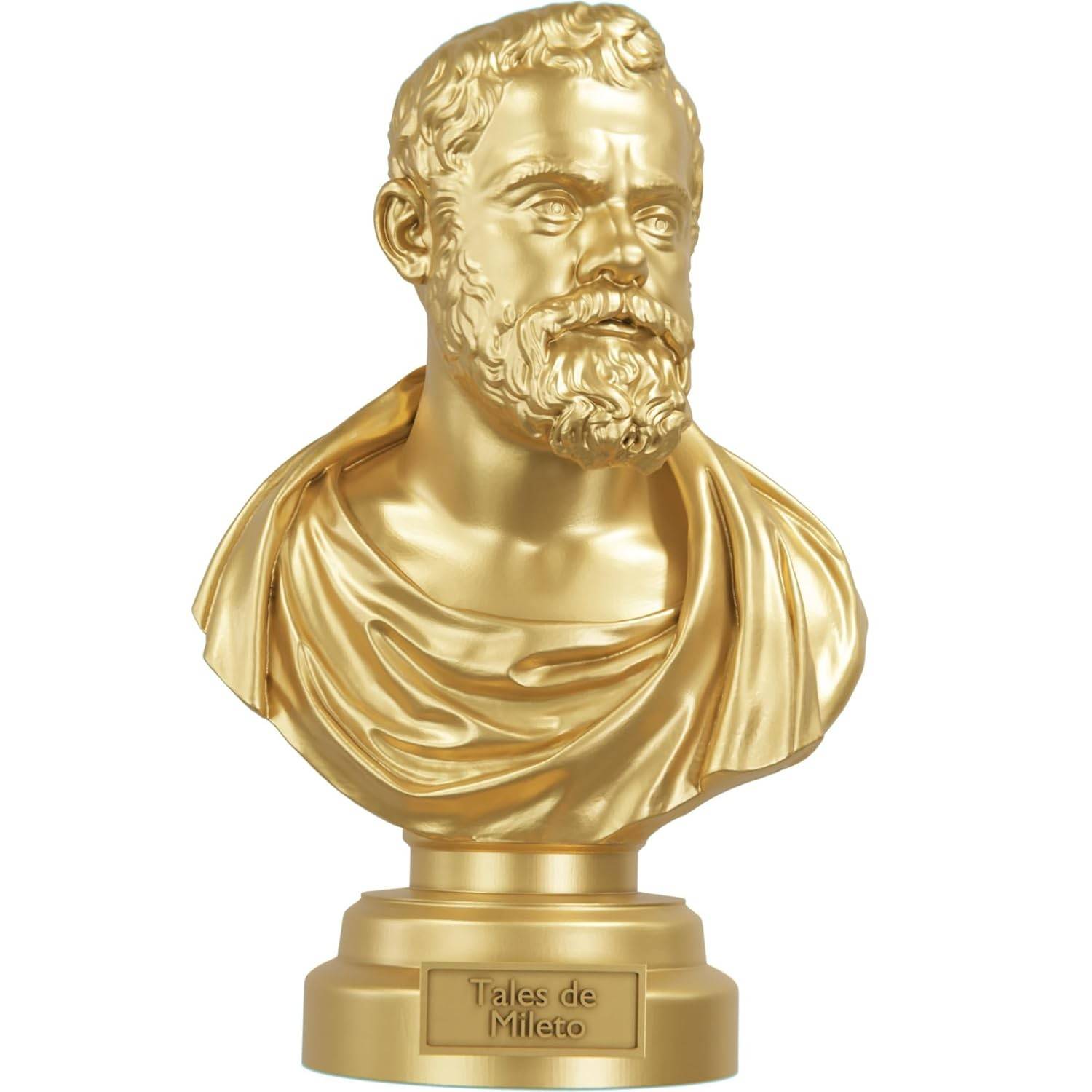 Estátua Busto de Tales de Mileto - Filósofo Grego em Ouro (Design Elegante)