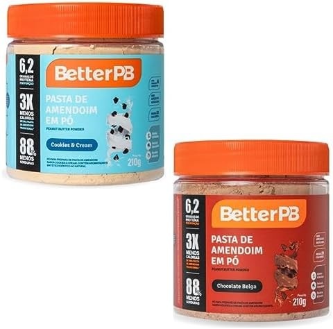 Pasta de amendoim em pó chocolate belga, cookies - BetterPB - kit 2 unidades 210g