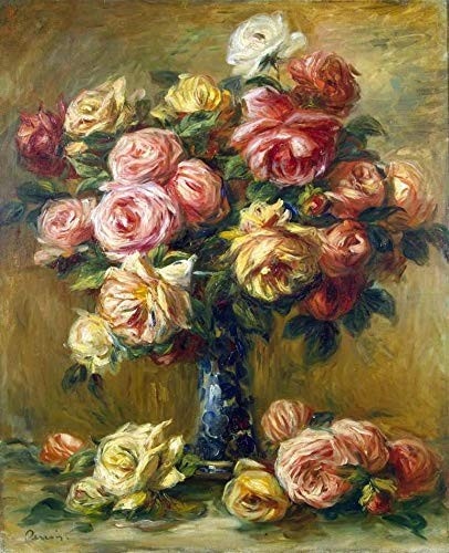 Reprodução de Rosas em um Vaso (1919) - Pierre-Auguste Renoir - Tela Canvas 30x37cm