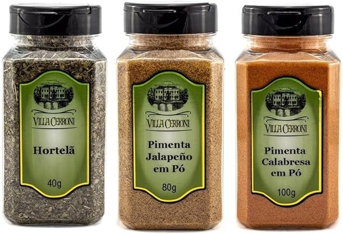 Hortelã, Pimenta Jalapeno em Pó, Pimenta Calabresa em Pó