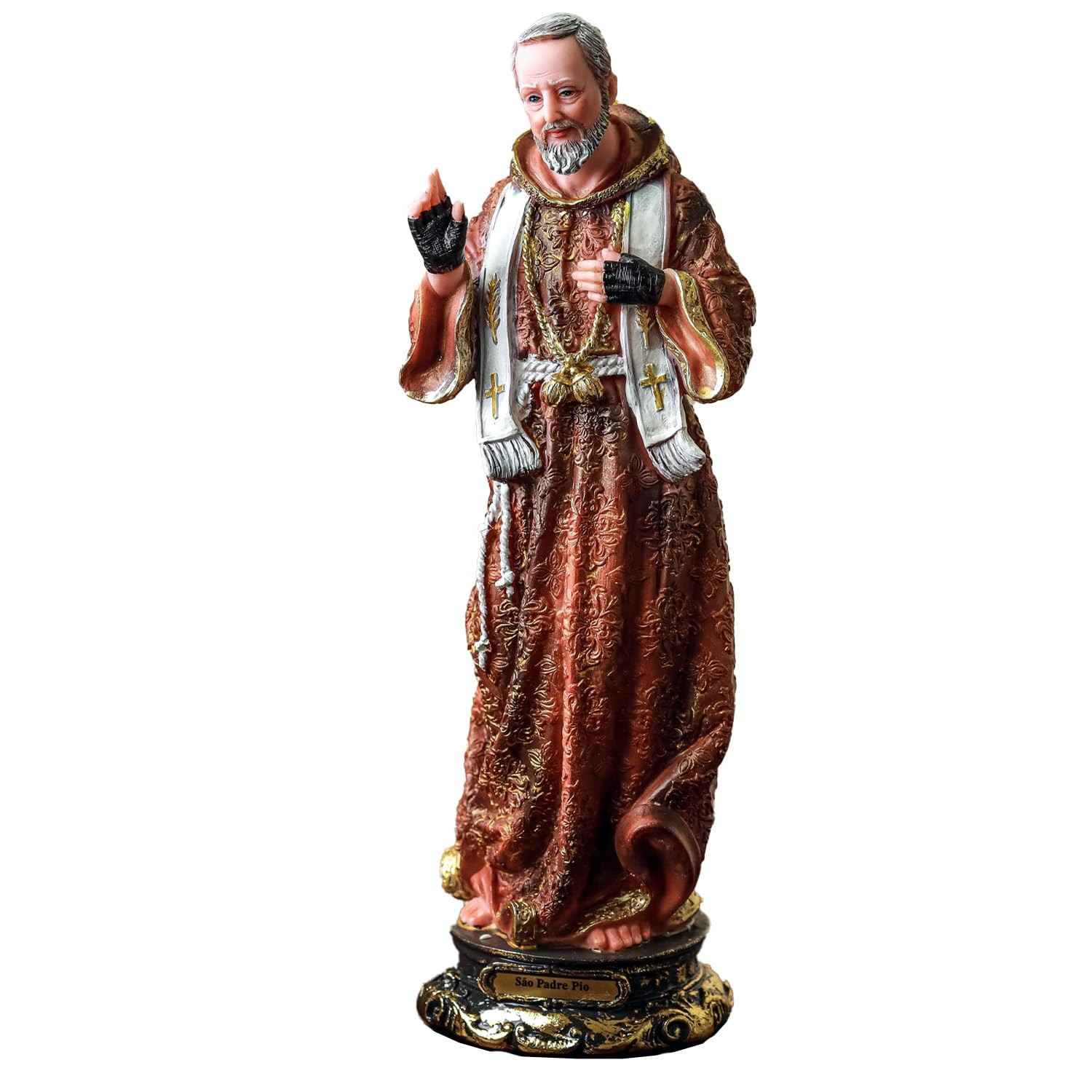 Imagem de São Padre Pio em Resina 30cm - Peça Sagrada Importada para Decoração e Oração