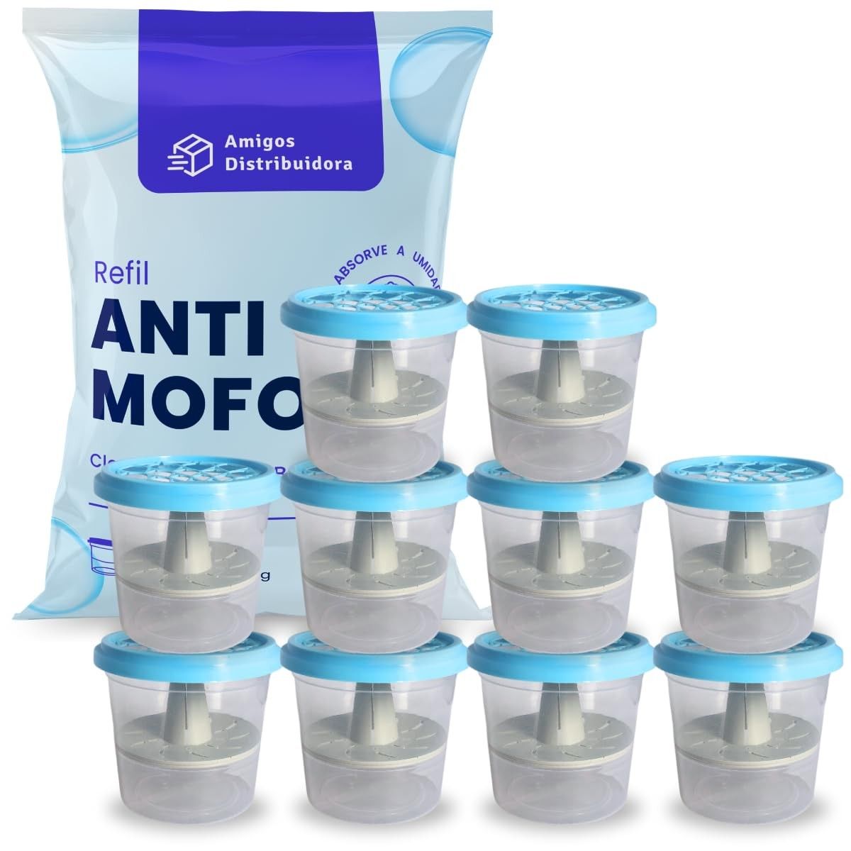Cloreto de Cálcio Anti Mofo em Bolinhas 1kg + 10 Potes 130g GG - Combate à Umidade e Mofo com Eficácia Profissional