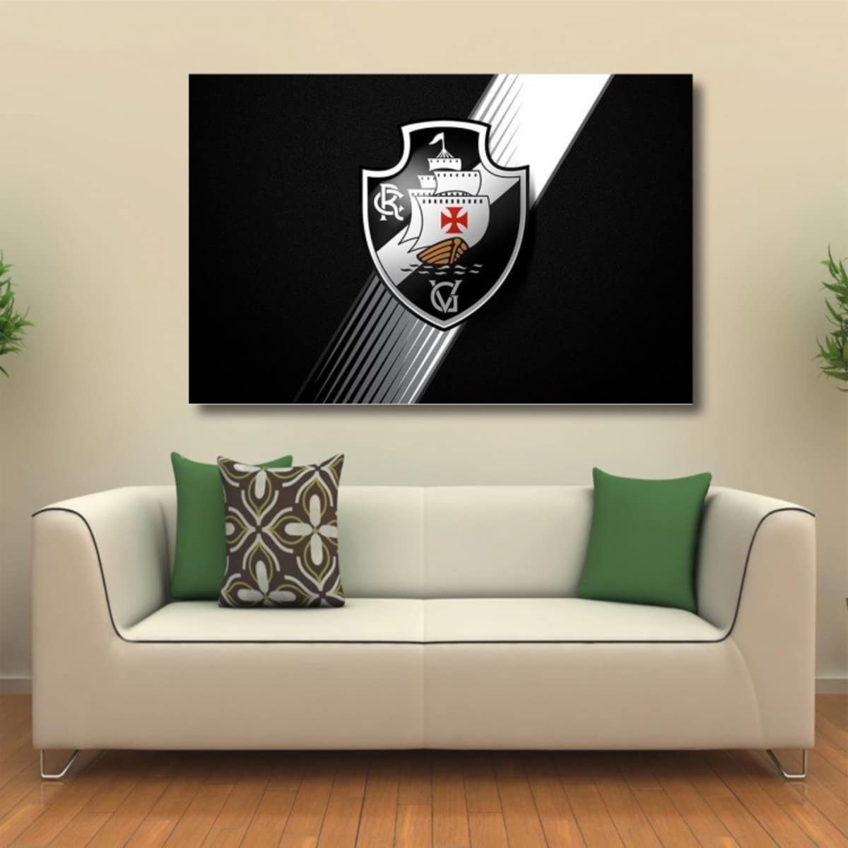 Quadro Decorativo Vasco da Gama 60x90 cm - Tela em Tecido com Moldura em MDF - Decoração para Torcedores