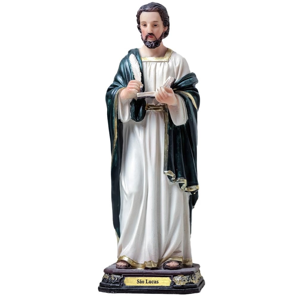 Imagem de São Lucas Evangelista em Resina - 20cm com Pintura Manual - Decoração Sacra Refinada