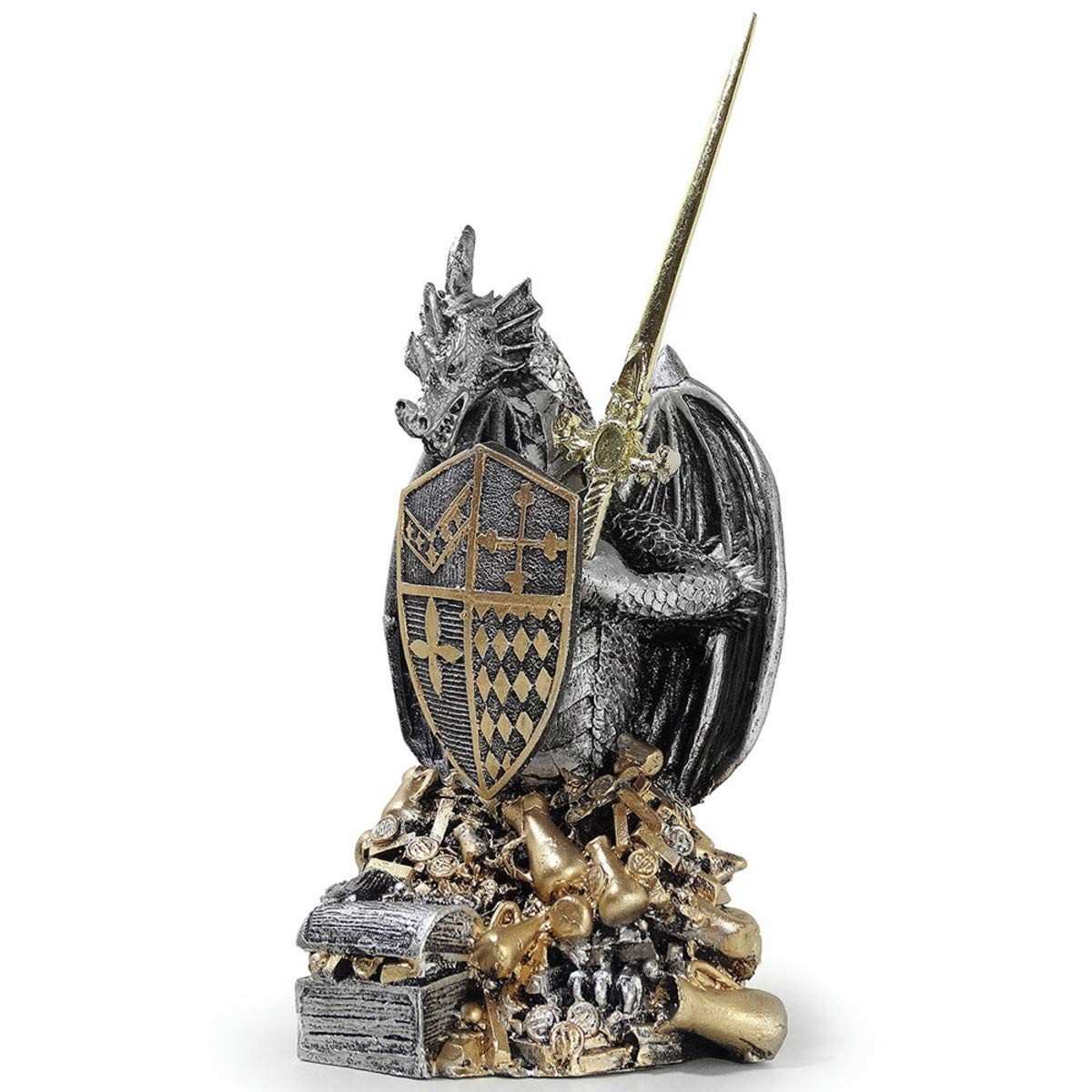 Dragão Medieval Guardião do Tesouro - Estátua em Resina Detalhada