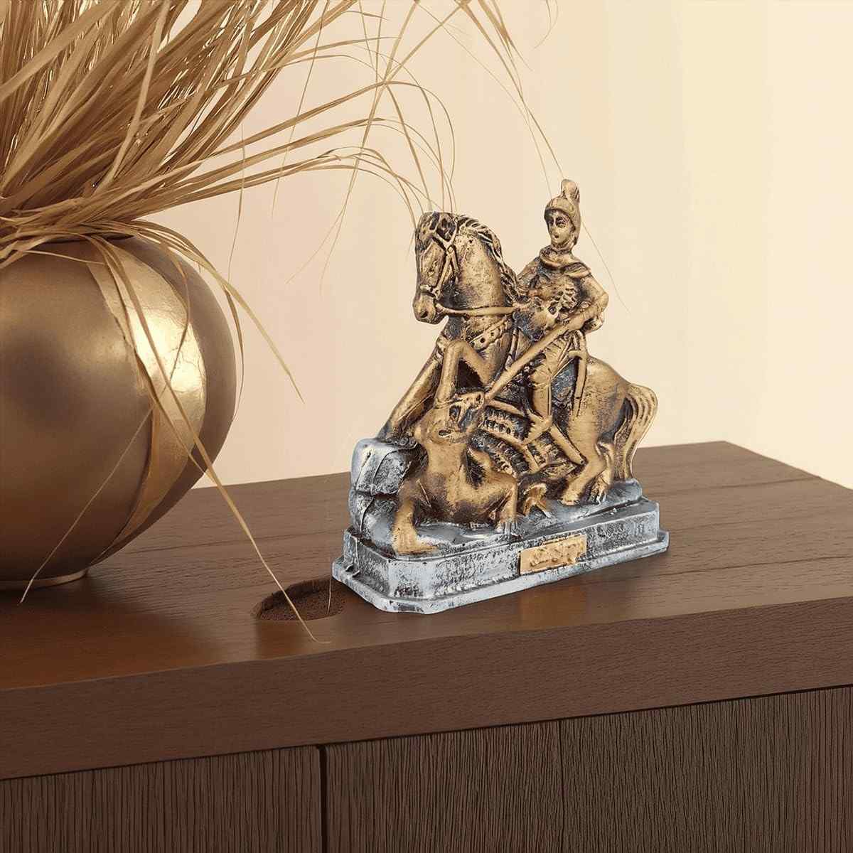 Imagem de São Jorge Ogum em Resina Premium 10 cm - Estátua Detalhada para Altares e Decoração Espiritual