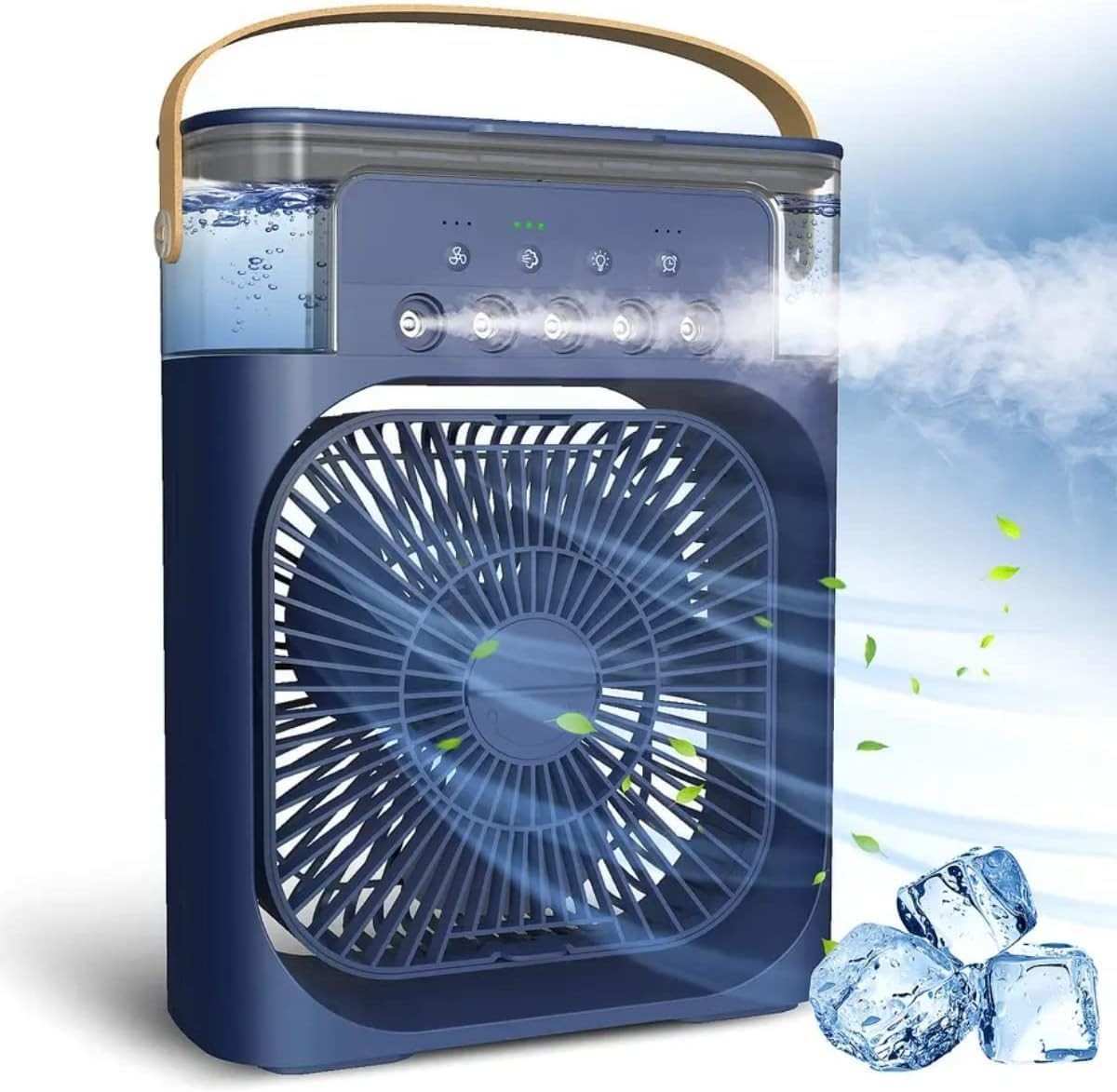 Ventilador Portátil 3 em 1 com Umidificador e LED Azul - Refresque seu Espaço com Estilo