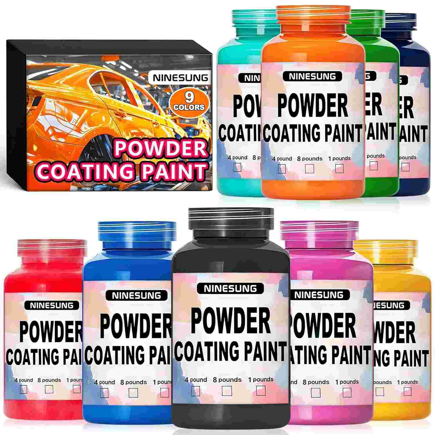 Tinta de Revestimento em Pó Premium - 9 Cores Vibrantes para Metal, Aço e Alumínio