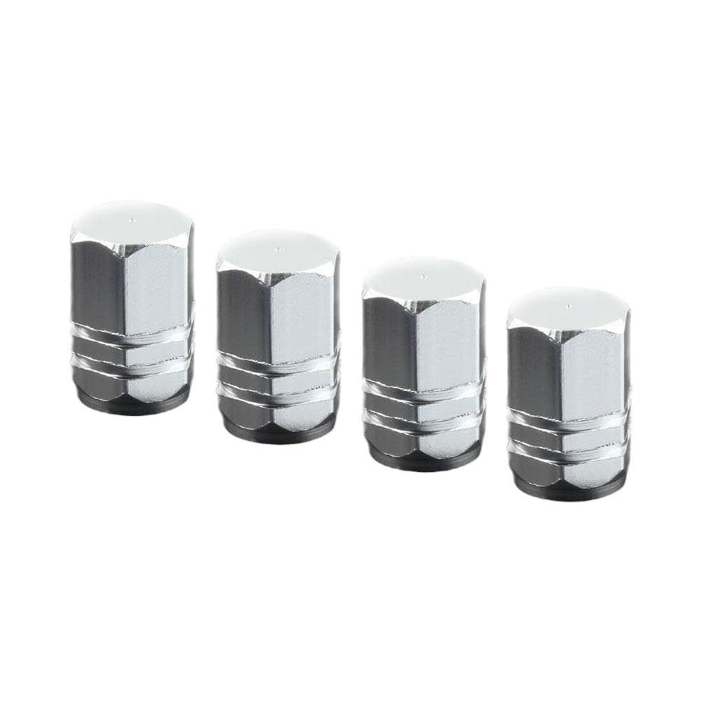 4 Tampas de Válvula de Pneu Hexagonal em Liga de Alumínio - Proteção e Estilo para Carro, SUV e Bicicleta (Prata)