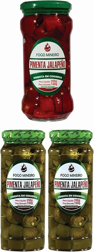 Pimentas Jalapeño 2 Verdes e 1 Vermelha em Conserva 350g
