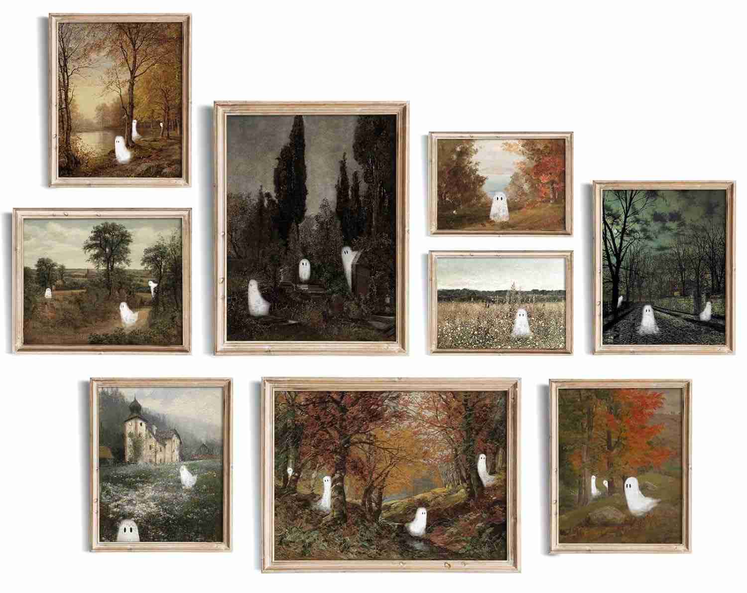 Pôsteres de Arte de Parede de Halloween - Fantasmas Fofos Vintage em Tela Premium