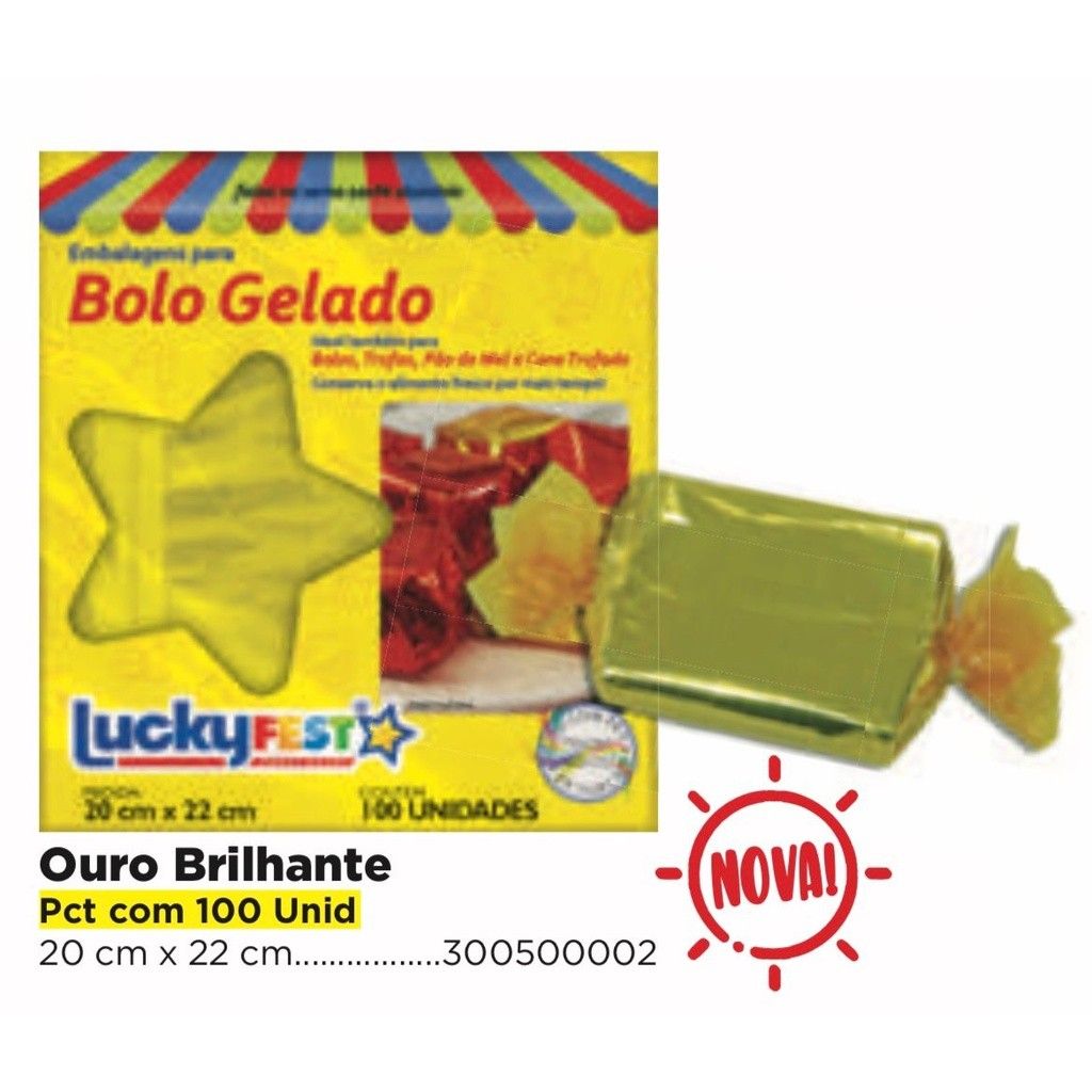 Embalagem Bolo Gelado Dourada: 100-500 Unidades