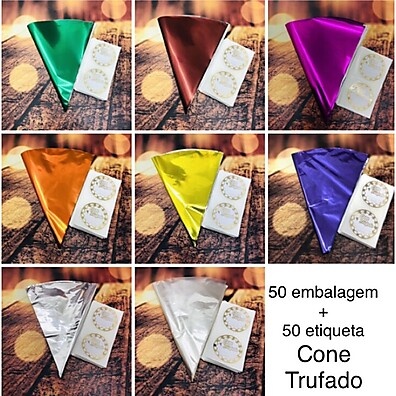 Embalagem Cone Trufado Metalizada 16x16cm – Personalize suas Trufas