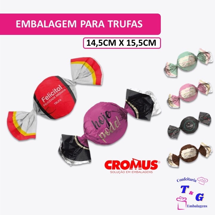 Embalagem Cromus para Trufas e Bombons: 100 Unidades em 14,5x15,5cm