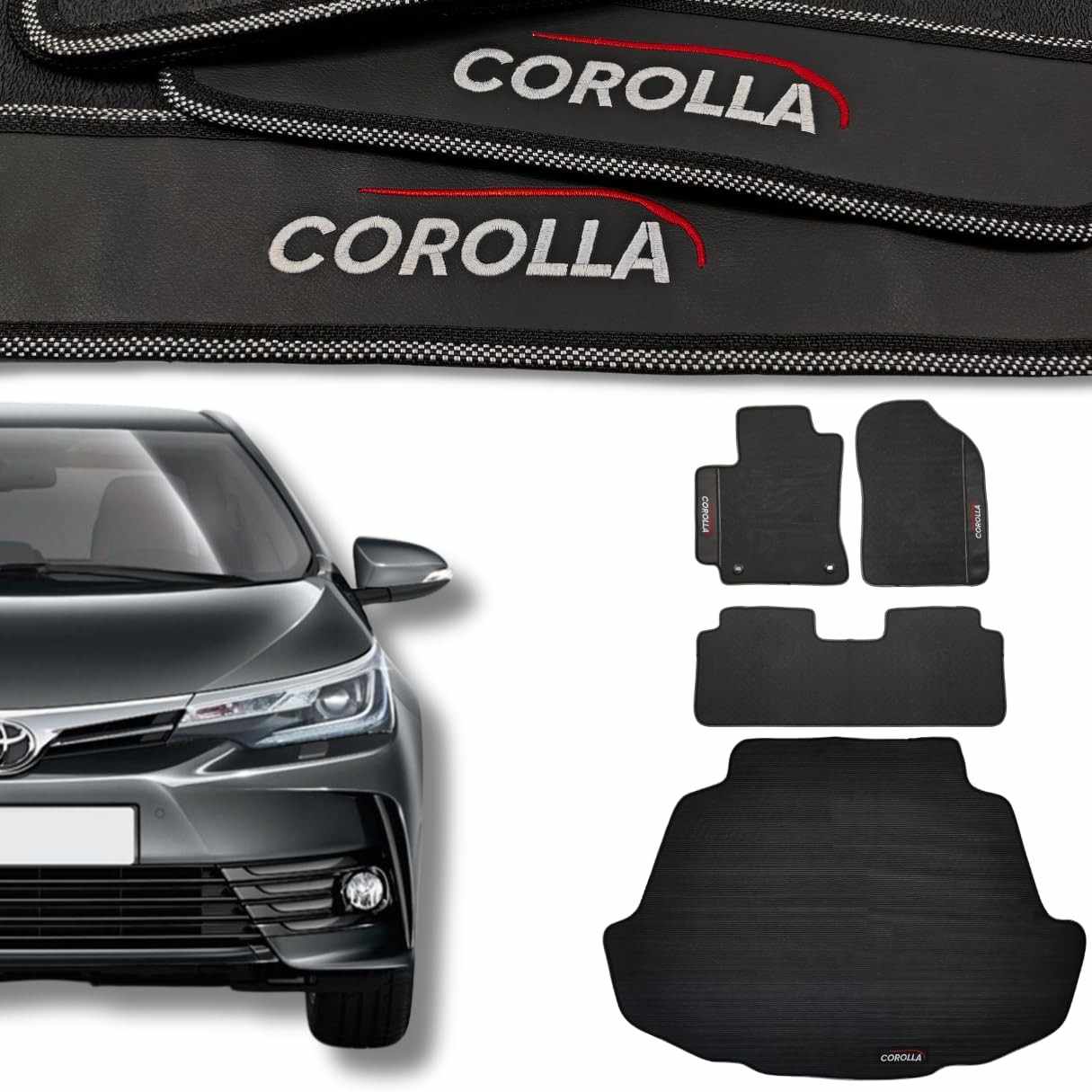 Kit Tapetes Internos e Porta Malas Premium Emborrachado para Corolla 2018-2019 - Impermeável e Durável