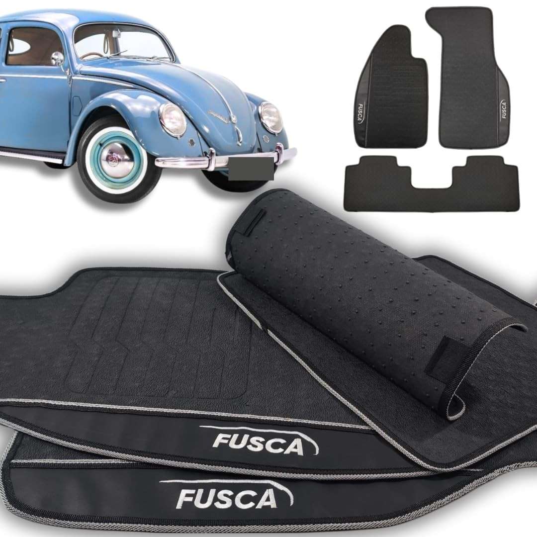 Jogo de Tapetes Automotivos Emborrachados Personalizado para Fusca (3 Peças) com Logo Bordado - Todos os Anos (1951-1996)