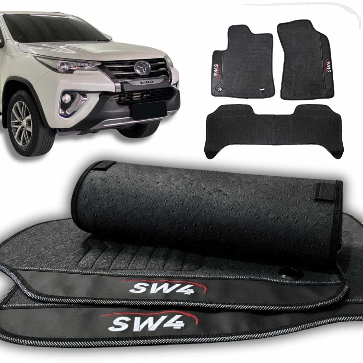 Jogo de Tapetes Automotivos Emborrachados Premium para Toyota SW4 (2016-2023) - Proteção Total e Estilo