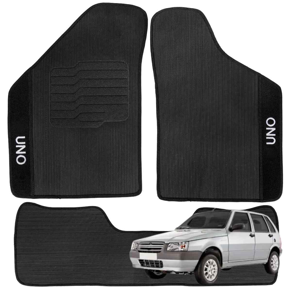 Jogo de Tapetes Automotivos Emborrachados Fiat Uno (1985-2007) - 3 Peças Premium