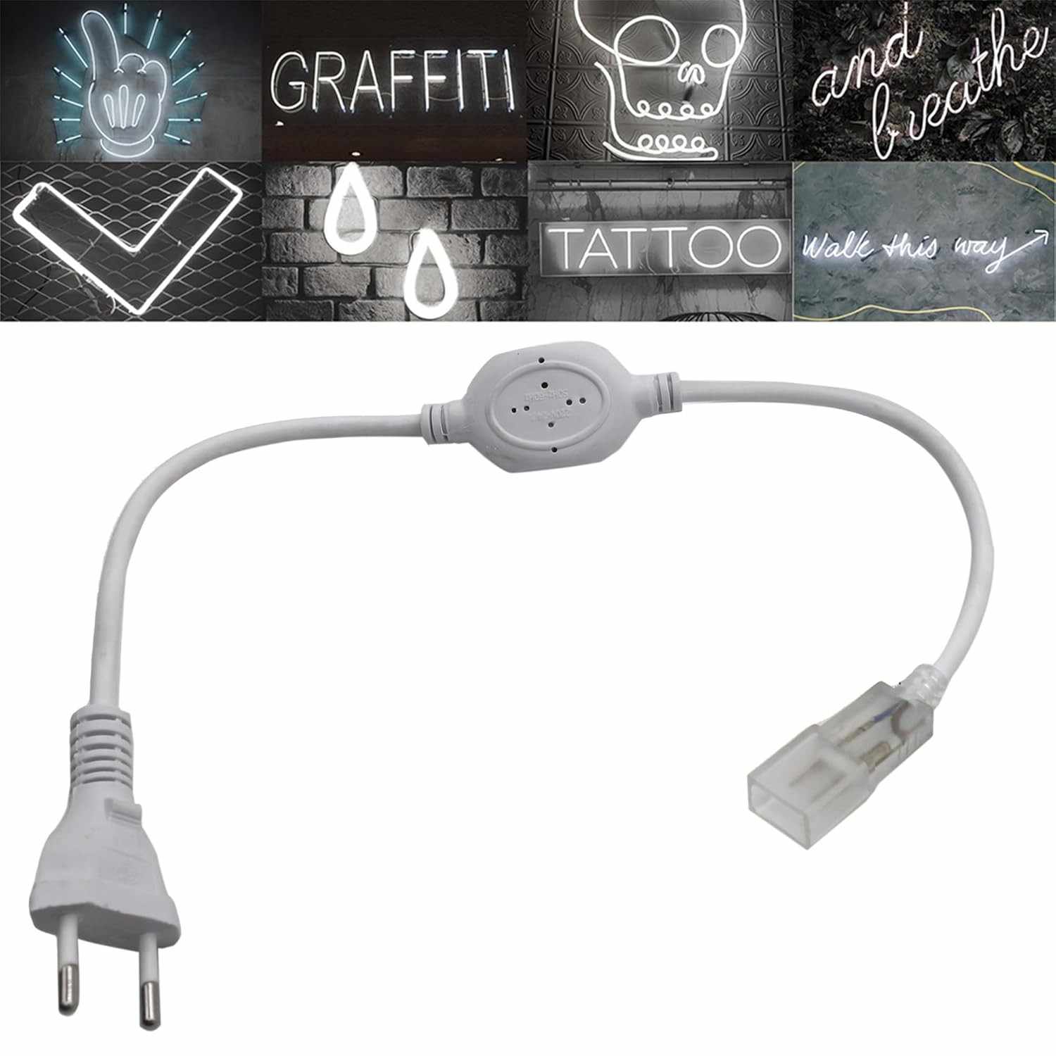 Conector Plug Mangueira Neon LED Bivolt 48 cm - Iluminação Moderna com Fonte Embutida
