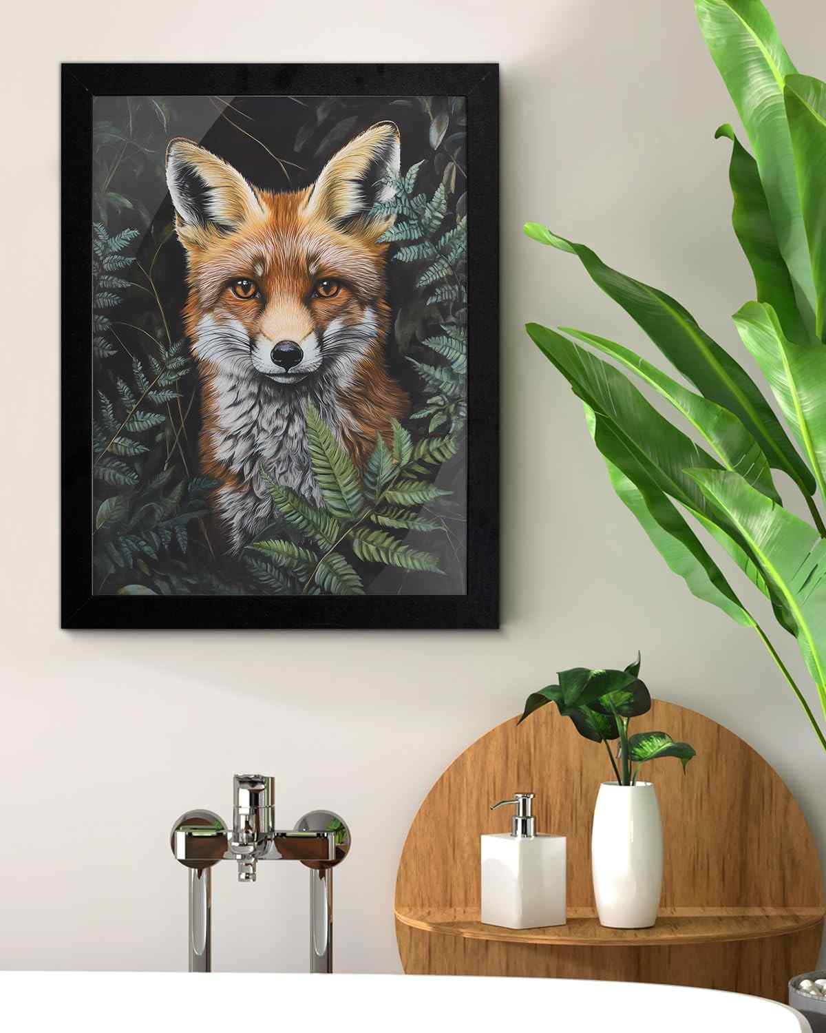 Aesthetic Fox Wall Art Decor - Pintura Emoldurada Dark Academia com Tema Botânico para Decoração de Casa