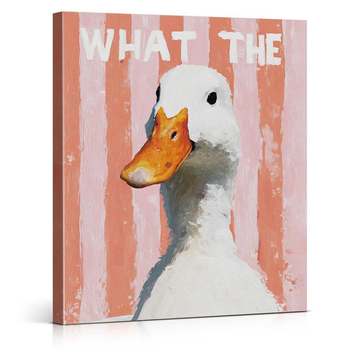 Arte de Parede Engraçada What the Duck - Pintura de Pato Rosa emoldurada 20x25cm