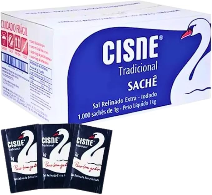 Sal Cisne Sachê Tradicional Extra IodadoRestaurantes Lanchonetes Delivery Comércio Empresas Hotéis Caixa 1000 de 1g, para Food Service