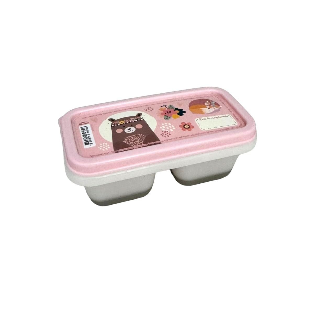 Porta Papinha Duplo com Encaixe Bichinhos Rosa Menina 70ml - Praticidade e Estilo para Refeições Baby