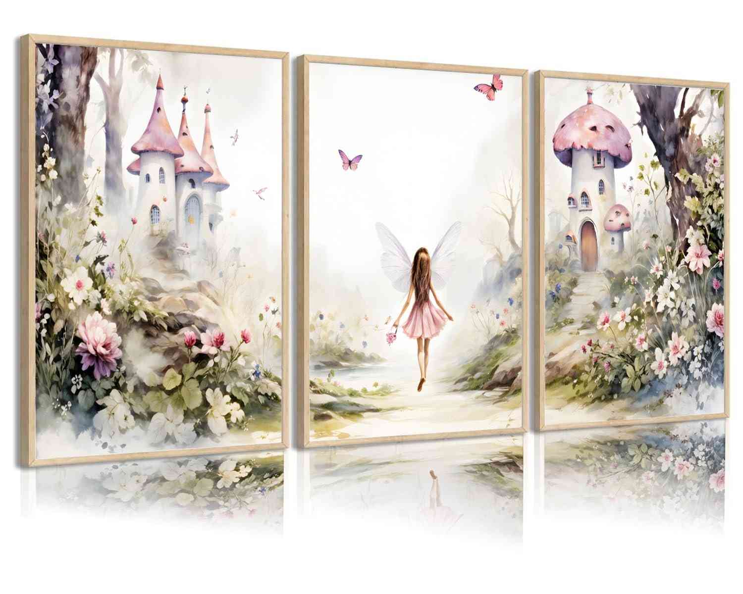 Arte de Parede de Jardim de Fadas - 3 Pinturas Encantadas para Decoração Mágica