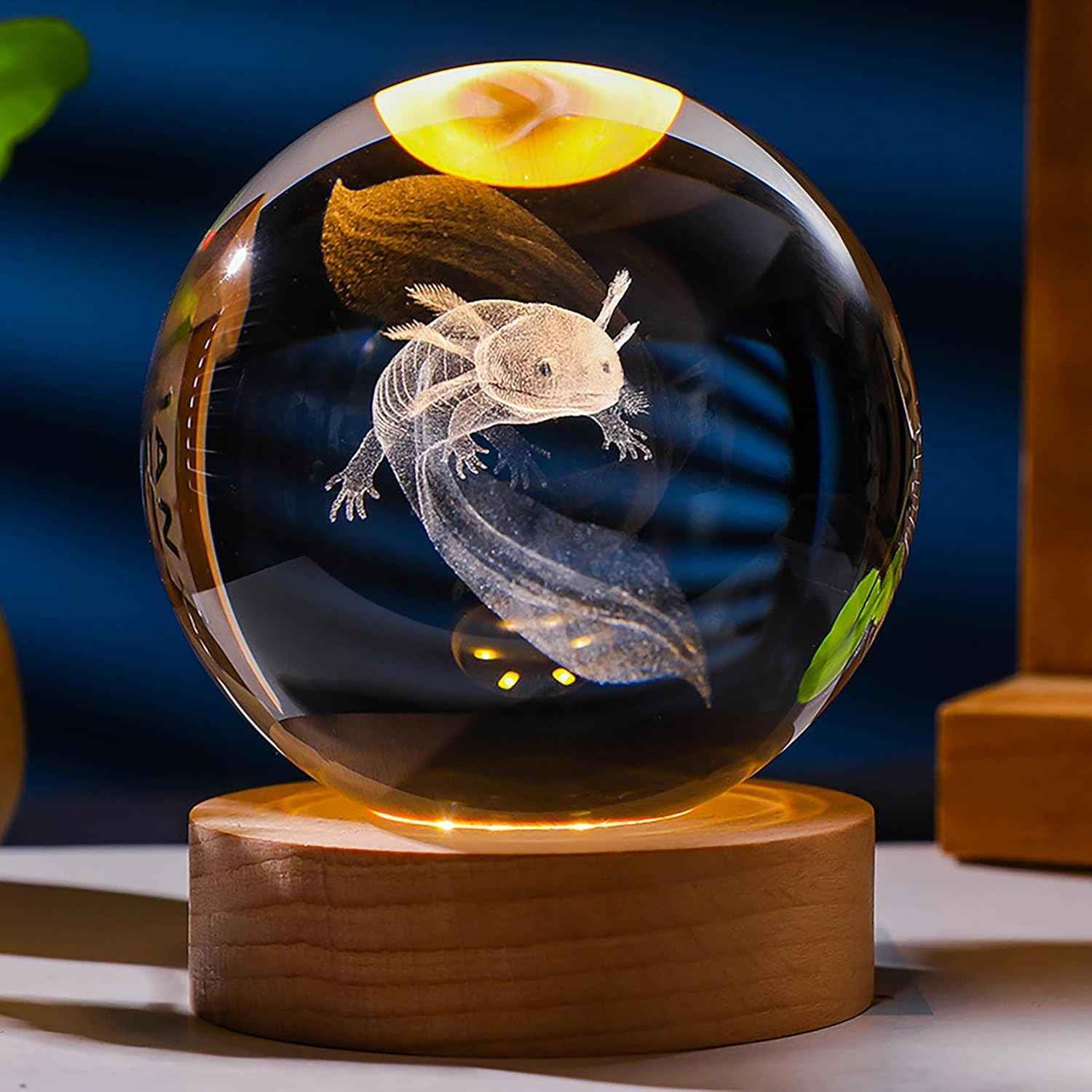 Luminária Axolotl 3D em Bola de Cristal 60mm - Decoração Encantadora para Quarto e Presente Especial