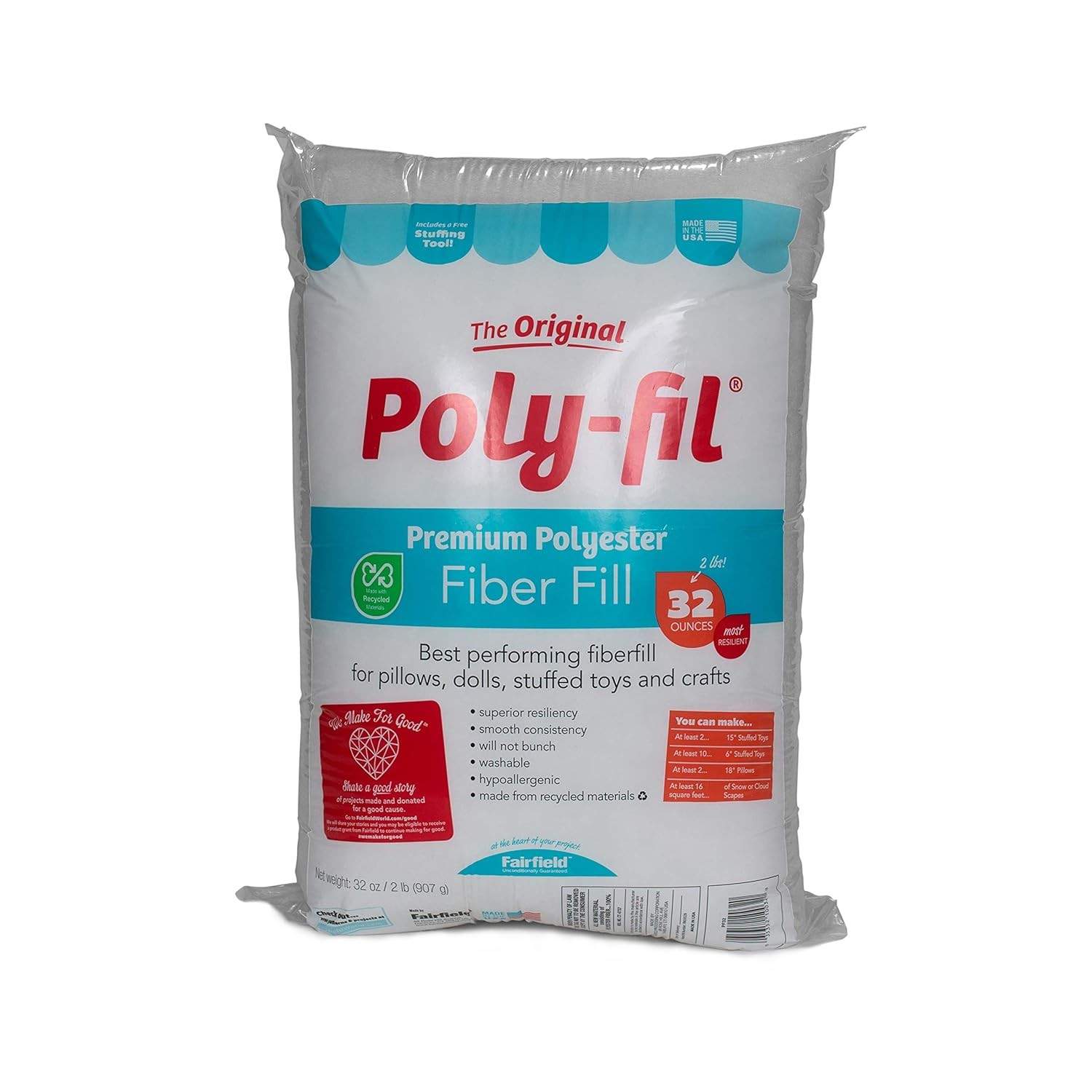 Enchimento Fibra Premium Fairfield Poly-Fil 946ml: Toque Macio e Durabilidade para Seus Projetos