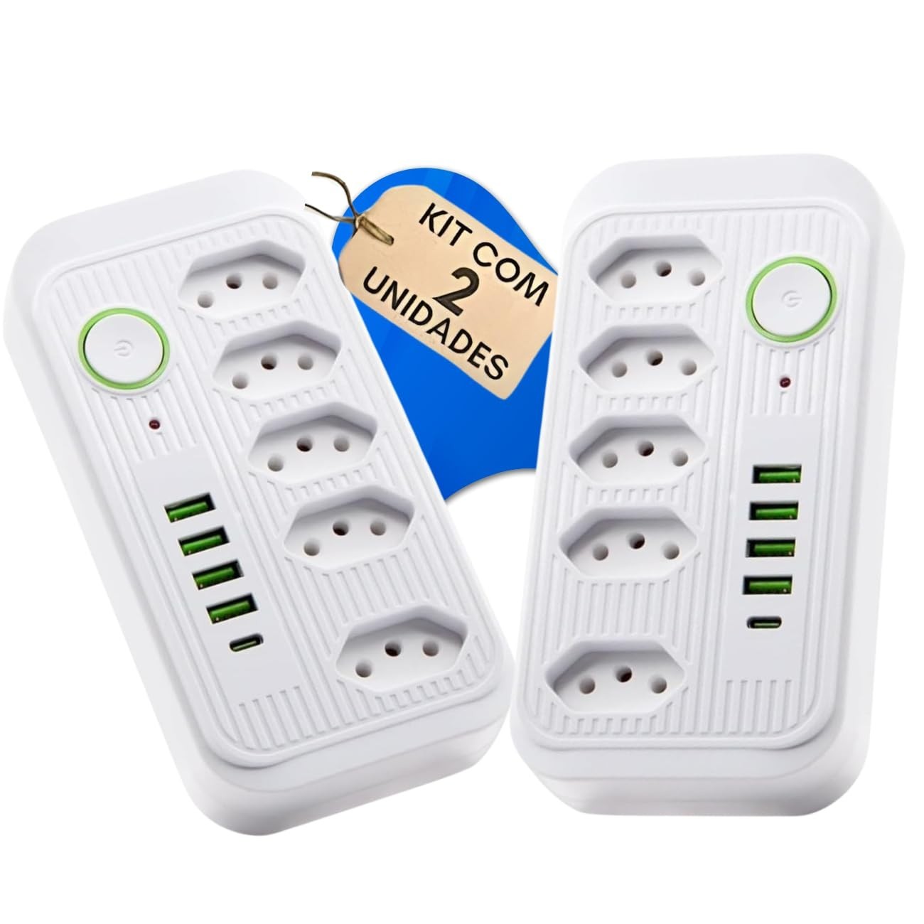 Régua de Energia 5 Tomadas + 4 USB + 1 Tipo-C: Carregamento Rápido e Seguro