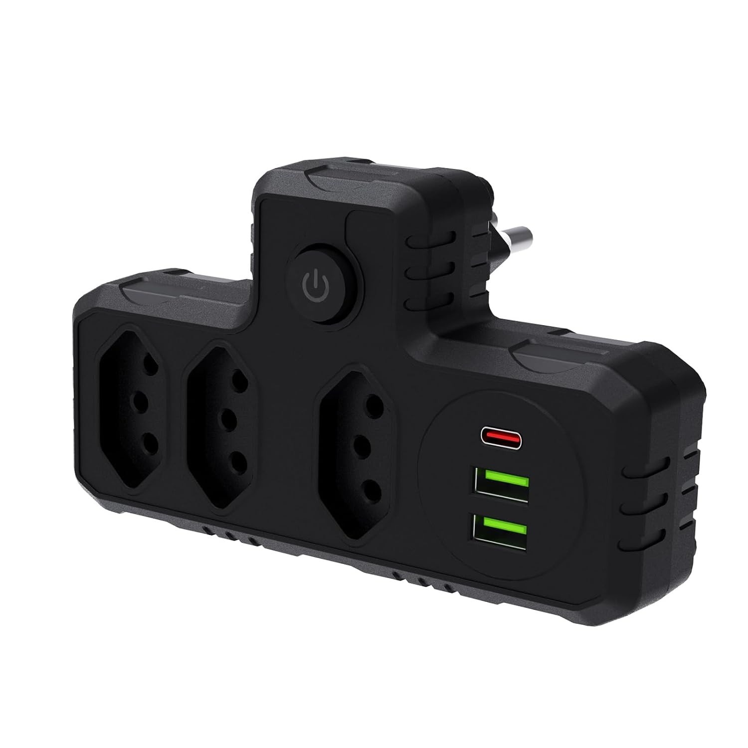 Régua de Energia Inteligente: 3 Tomadas + 3 USB (Tipo-C) - Carregamento Rápido e Seguro