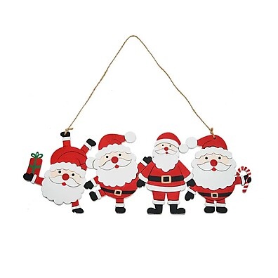 Enfeite de Natal Madeira: 4 Papais Noéis 11cm