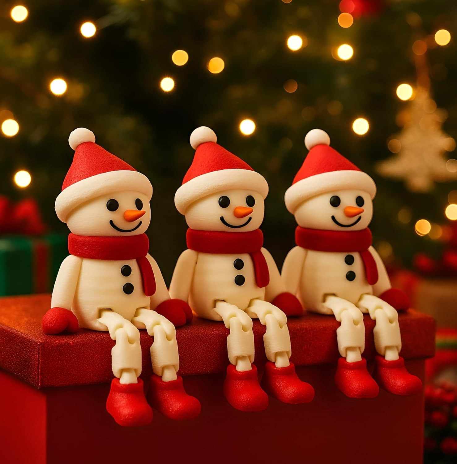Personagem de Neve Natalino Articulado – Enfeite Decorativo com Pernas – Kit 3 Peças