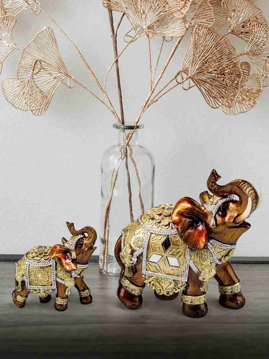Enfeite 2 Elefantes Indianos em Resina - Decoração Elegante para Sala e Rack