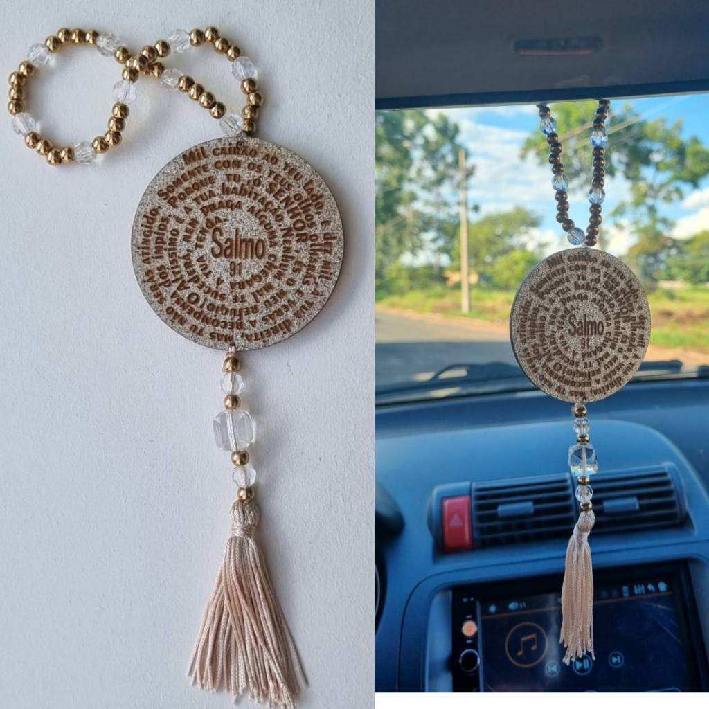Enfeite Retrovisor Mandala com Salmos 23 e 91