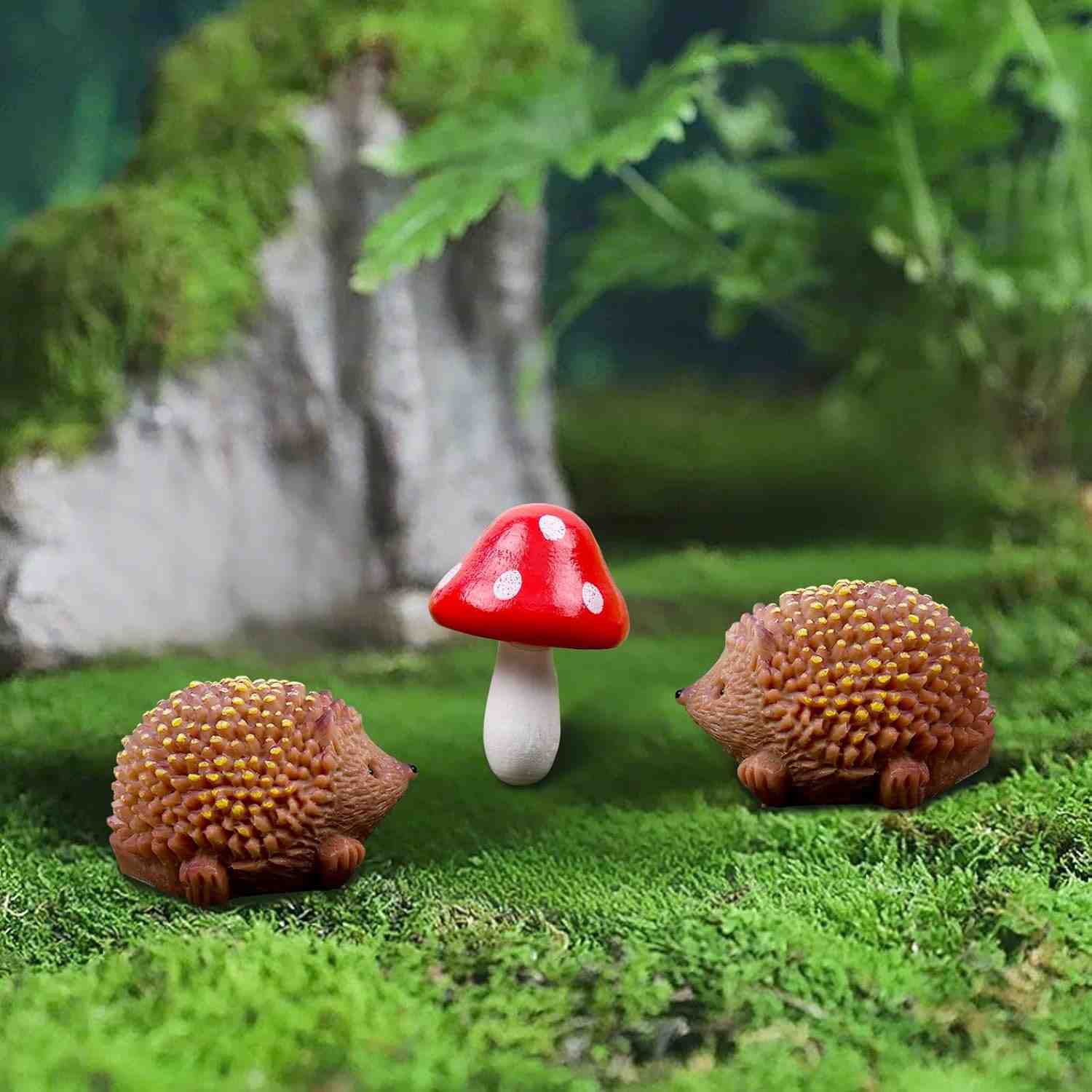 Conjunto de 3 Peças de Enfeites de Jardim em Miniatura - Fadas, Ouriço e Cogumelo para Vasos e Decoração DIY