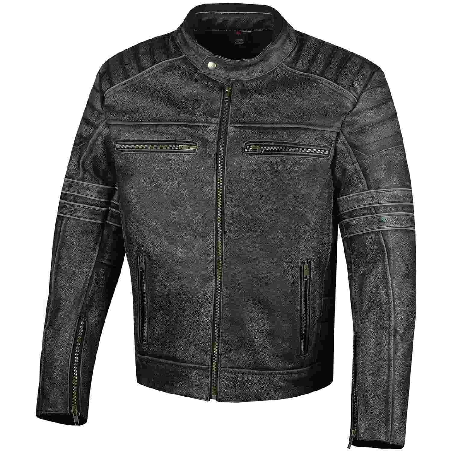 Jaqueta masculina SHADOW motocicleta envelhecida couro bovino armadura preta
