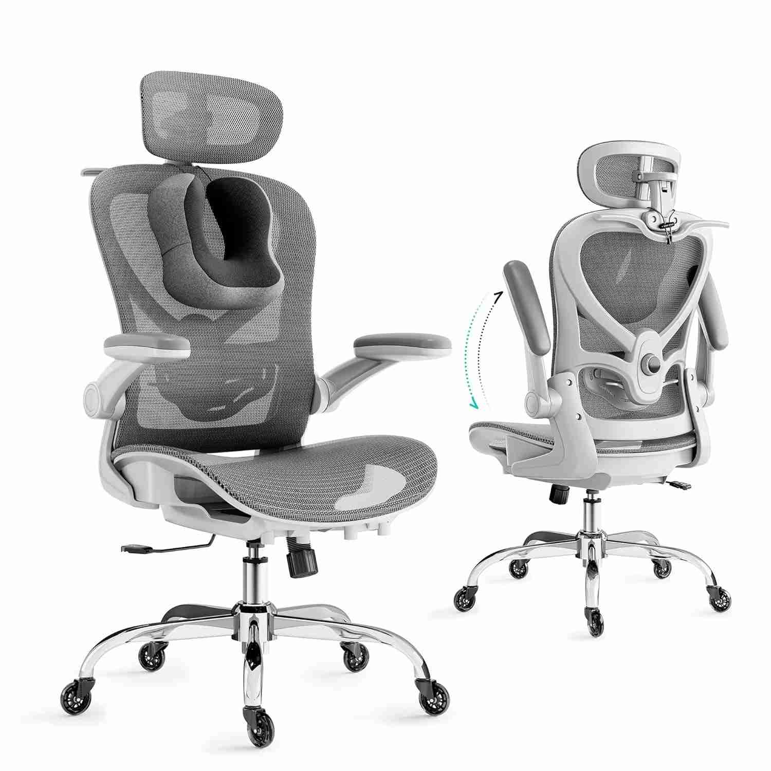 Cadeira Ergonômica com Travesseiro 3D, Encosto Lombar e Rodas Silenciosas - Cinza