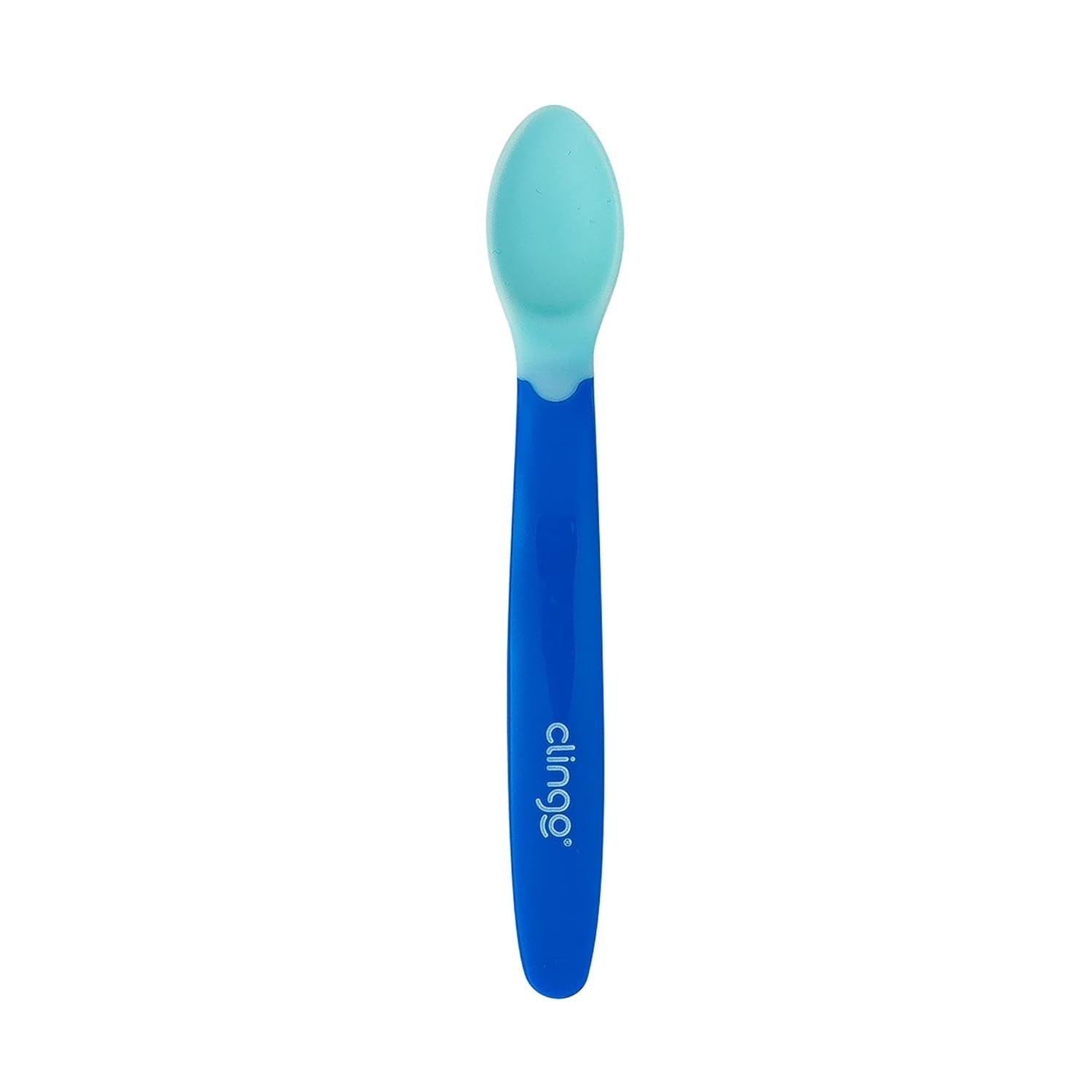 Colher Silicone Ergonômica Azul para Bebês - Clingo Termo Colors