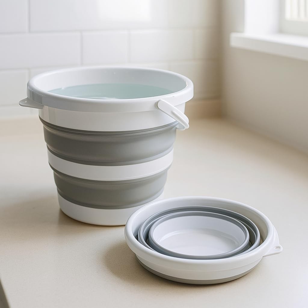 Balde Retrátil de Silicone 5L com Alça Ergonômica - Dobrável, Compacto e Resistente para Casa, Carro, Camping e Viagens