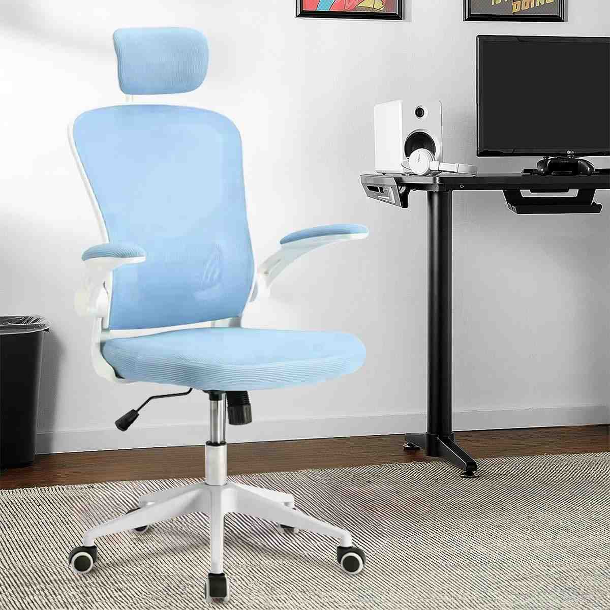 Cadeira Ergonômica de Escritório com Estofado em Malha Azul - Conforto e Saúde para Longas Jornadas