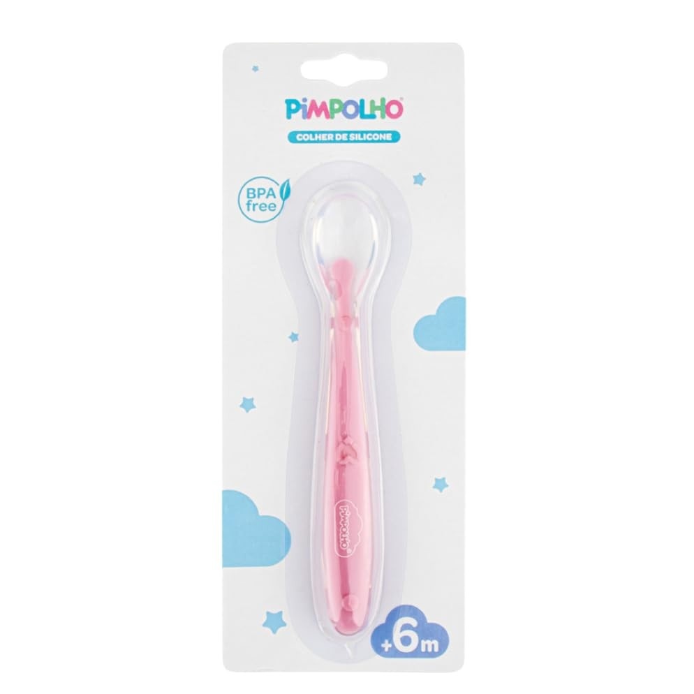 Colher de Silicone Rosa para Bebê - Segura, Macia e Ergonômica | Ideal para Introdução Alimentar a Partir de 6 Meses