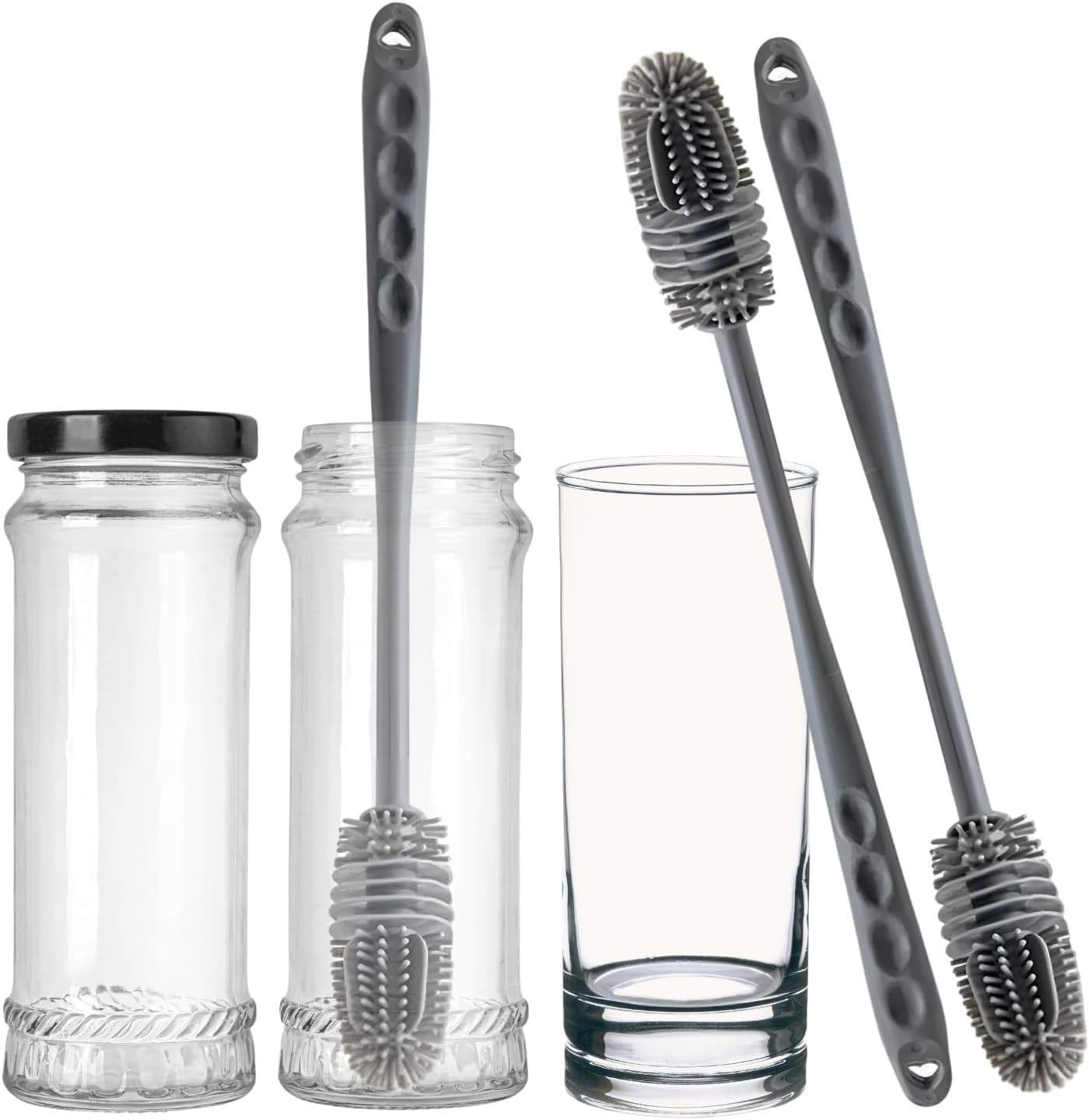 Kit 2 Escovas de Silicone para Limpeza Profunda de Mamadeiras e Garrafas - Cabo Ergonômico 33cm