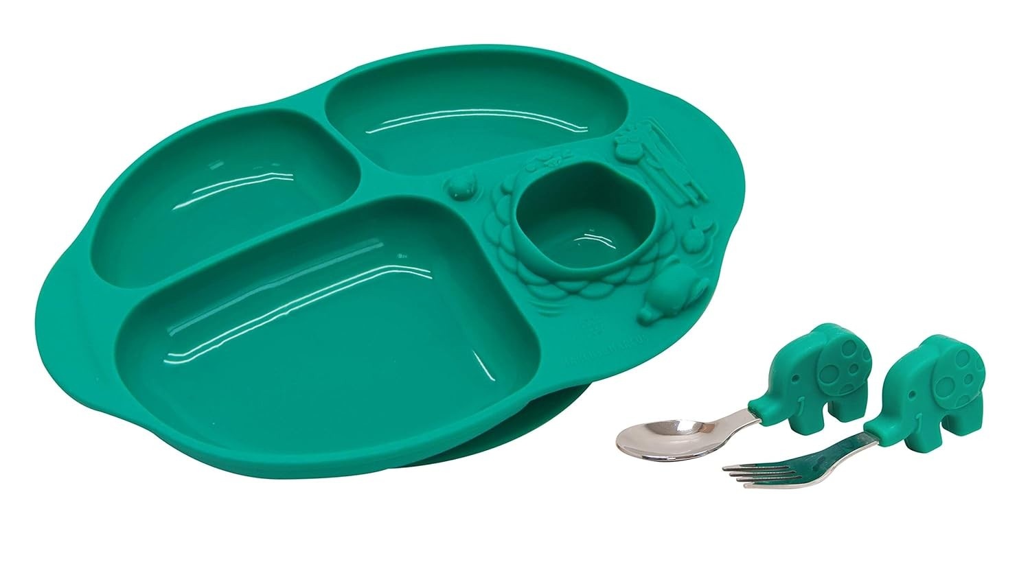 Kit Alimentação Infantil com 4 Divisórias - Talheres Ergonômicos Marcus e Marcus Verde
